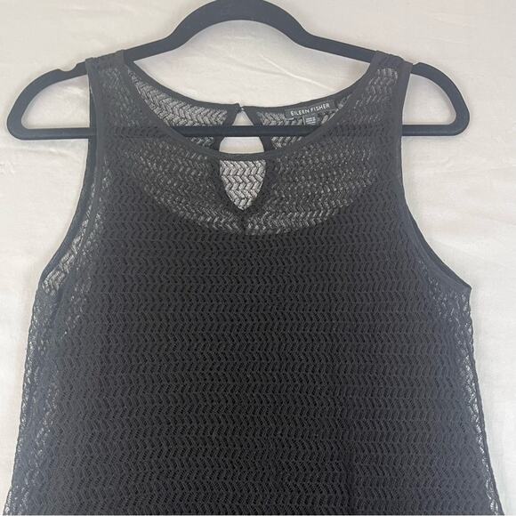 Eileen Fisher Herringbone Open Knit Lace Tank Dress Size Small Sheer Black - Picture 3 of 11